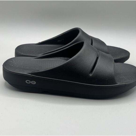 Oofos Ooahh Sport Slide Sandals Unisex M7/W9 Solid Black Slip On Recovery - Picture 1 of 9